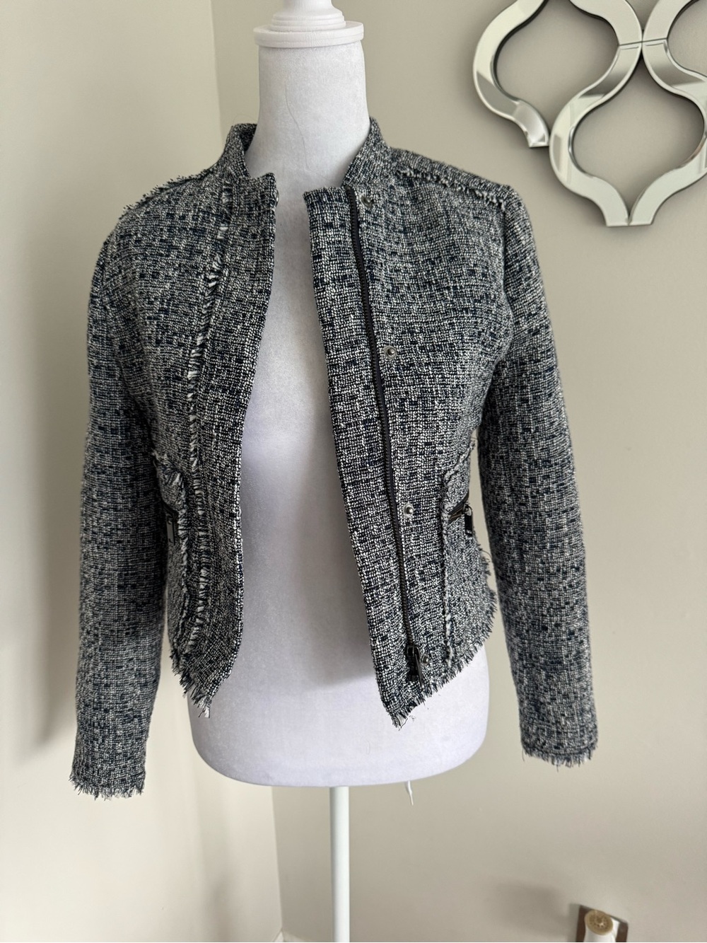 Banana Republic Gray Tweed Zip-Front Boxy Jacket